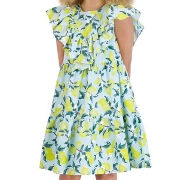 French Connection Lemon Print Ruffle Tiered Dress Girls M 10/12 - Picture 1 of 7